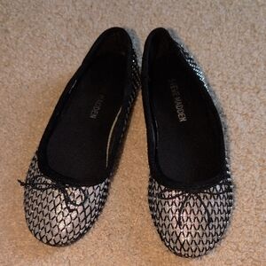 Kids Steve Madden Black and Silver Textured Flats Size 12